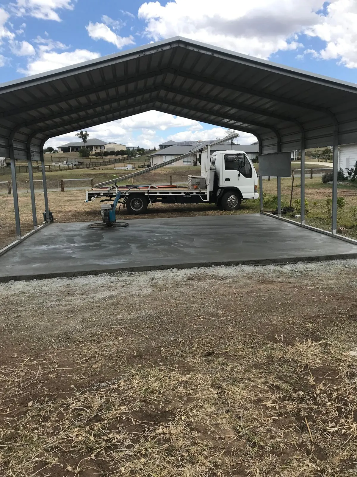 Shed slab being finished